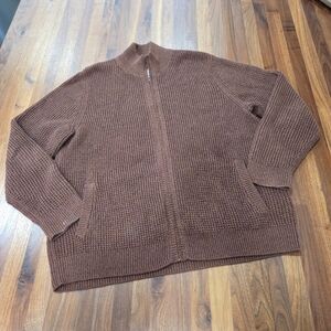 L.L. Bean Waffle Knit Zip Front Cardigan Sweater Organic Cotton 508221 Size XL
